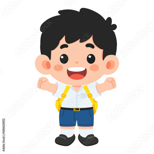 Happy Illustration of Boy Student with Backpack
