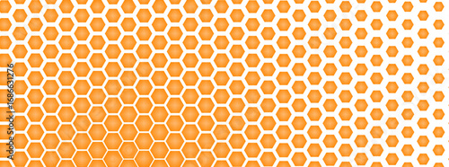 Orange honeycomb hexagon pattern with radial gradient for medical pharmacy science eco food product or modern technology, AI, blockchain, digital innovation and corporate design. Vector illustration