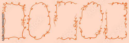 Bow Lace Frame Set. Christmas Vintage Ribbon Border for Invite. Doodle Vector Illustration