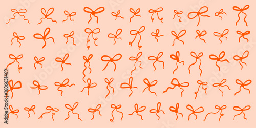 Gift Bow Lace Line Set. Simple Coquette Collection. Doodle Vector Illustration