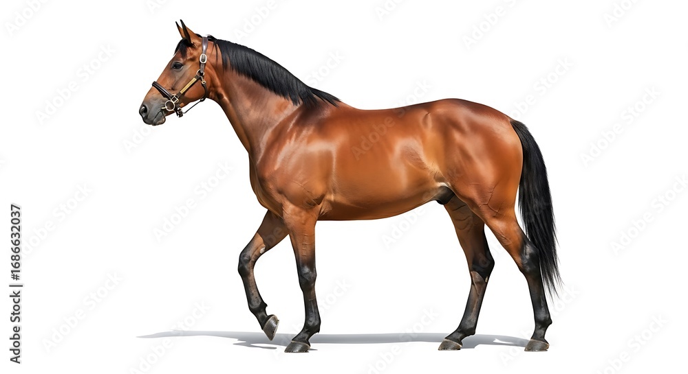 Fototapeta premium Chestnut Horse Profile with White Background.