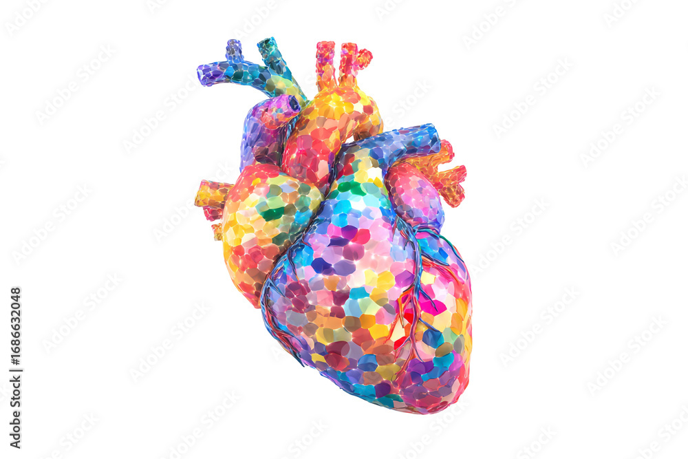 Naklejka premium Colorful human heart illustration isolated on transparent background for medical purposes