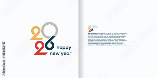 New Year 2026 greeting card with colorful numbers and text on a white background.