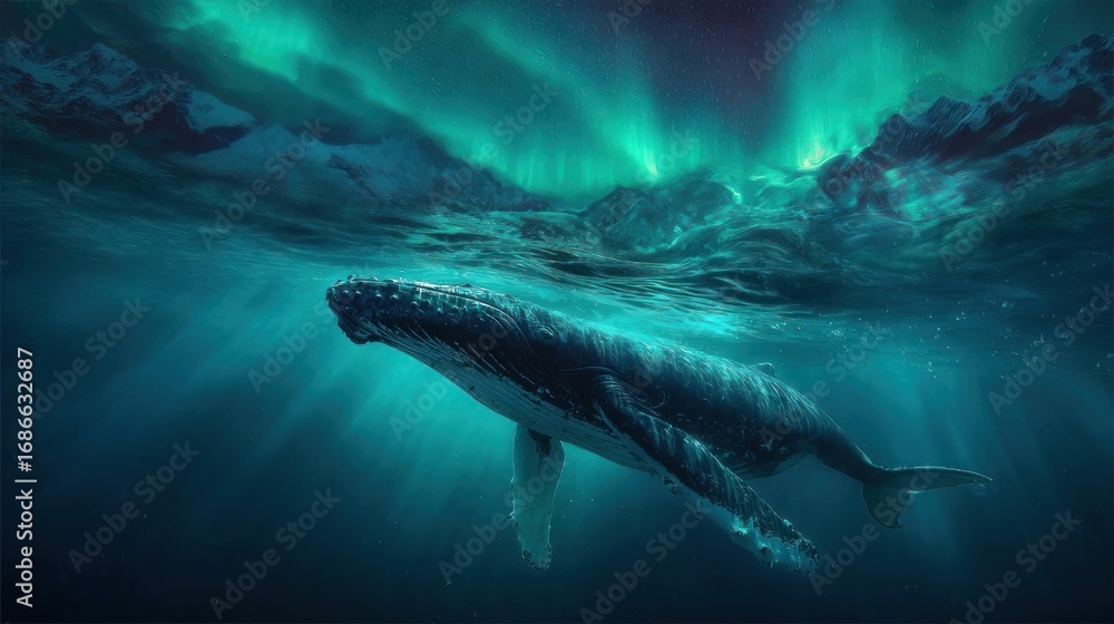 Fototapeta premium Grey predator shark swimming deep in the tropical blue ocean water