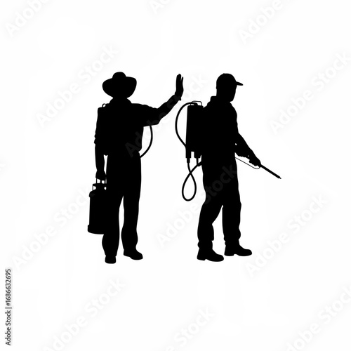 Farmer waving to crop duster spraying crops from airplane