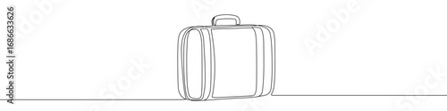 Suitcase in one line art style. Drawing of suitcase with editable black stroke on white background. Vector illustration.