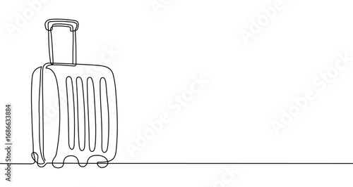 Suitcase in one line art style. Drawing of suitcase with editable black stroke on white background. Vector illustration.