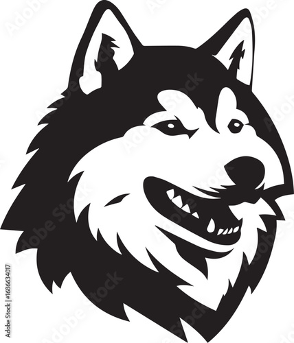 Alaskan Malamute Head: A powerful and majestic Alaskan Malamute head, rendered in striking black and white, displays intensity and loyalty.