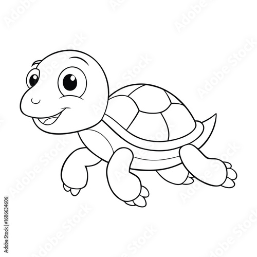 A playful cartoon turtle dashes with joy in this cute coloring page, perfect for kids to add bright colors and bring this cheerful, speedy little turtle to life.

