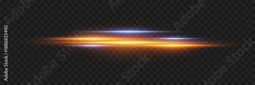 Bright luminous flash of a horizontal line. On a transparent background.