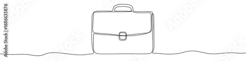 Briefcase in one line art style. Briefcase drawing with editable black stroke on white background. Vector illustration.