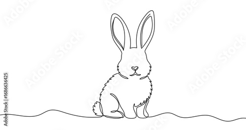 Rabbit in one line art style. Rabbit drawing with editable black stroke on white background. Vector illustration.