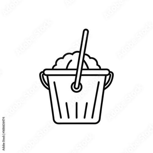 A blackoutlined bucket filled with a lightcolored substance A stick is inside the bucket. Editable stroke. Icon vector illustration