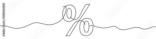 Percent symbol in one line art style. Percent symbol drawing with editable black stroke on white background. Vector illustration.
