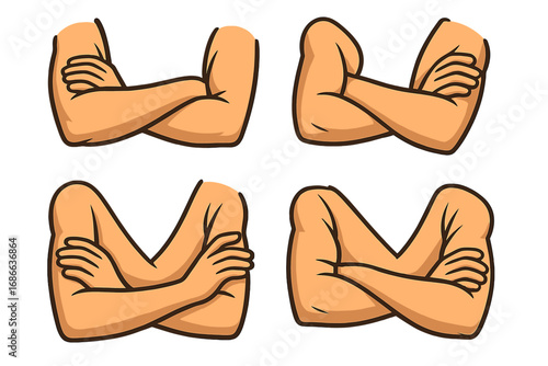 Set of crossed arms poses. Man with folded arms in different positions. Body language concept illustration. Confident, strong, or defensive gesture. Vector cartoon collection.
