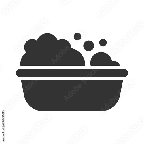 A dark gray basinshaped object holds bubbles The basin has a line just below its rim. Editable stroke. Icon vector illustration