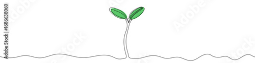 Sprouting plant in one line art style. Sprout drawing with editable black stroke on white background. Vector illustration.