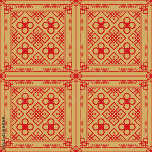 Seamless Red and Gold Chinese Knot Geometric Pattern
