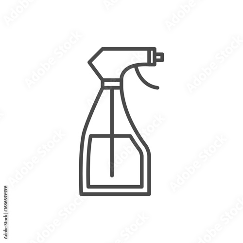 A gray line drawing depicts a spray bottle with a trigger. Editable stroke. Icon vector illustration