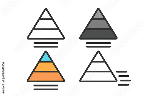 Pyramid Chart Icon Set, Layered Infographic Diagram Symbols, Vector Cartoon Illustration, Transparent Background, Editable Graphic Elements for Data Visualization and Presentation