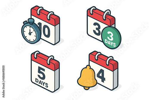 Isometric Flat Remote Onboarding Icons Set with Trust, Welcome Email Notification, Digital Welcome Kit Box, and Time Management Elements, Vector Cartoon Illustration