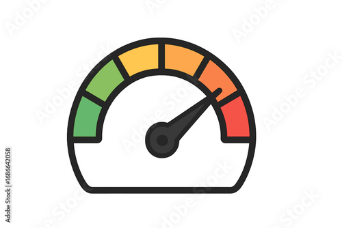 Speedometer icon vector isolated design element, fast speed indicator sign, car dashboard speedometer, internet speed meter, cartoon style vector illustration, speed gauge symbol