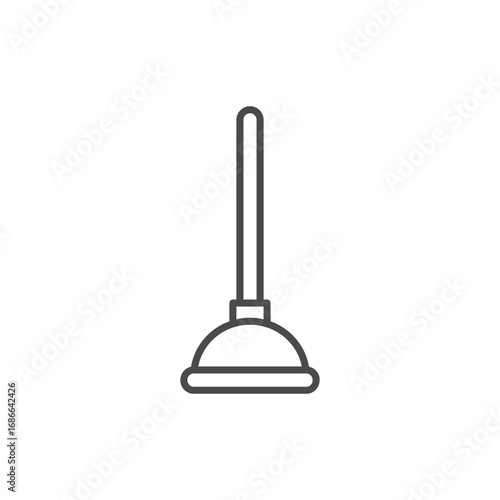 A line drawing of a toilet plunger The plunger has a rounded rubber base with a straight handle. Editable stroke. Icon vector illustration