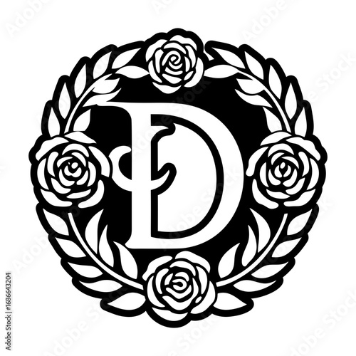 Floral letter d logo in solid style