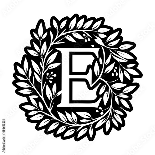 Botanical letter e logo in filled style