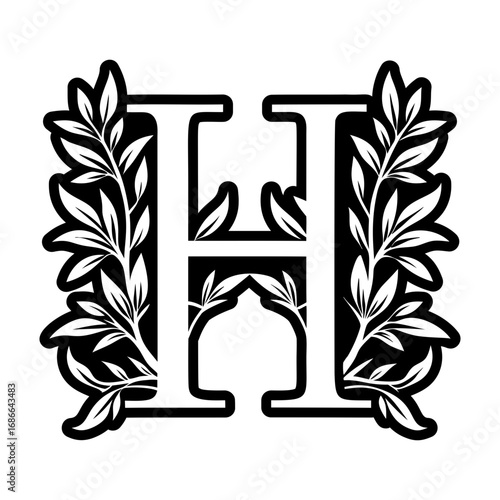 Leafy letter h logo in glyph style