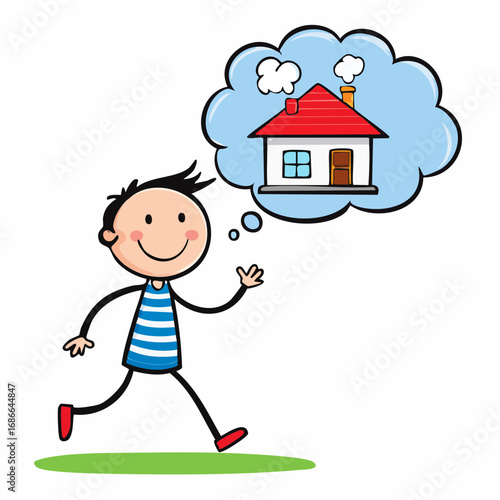 Stick Man Dreaming of House 