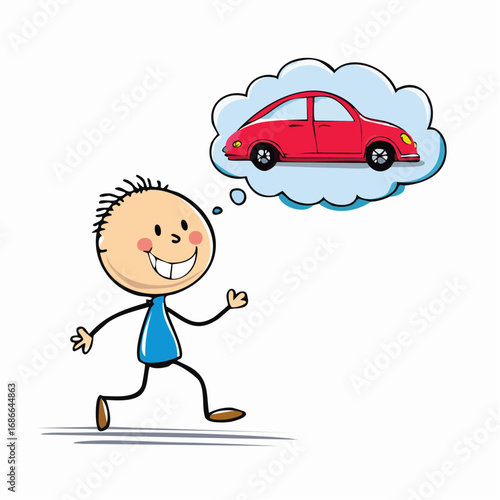 Stick Man Dreaming of Car 
