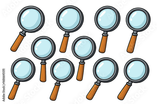 Magnifying glass seamless pattern. Vector cartoon background. Research, investigation, analysis concept. Search, discovery, exploration symbol. Scrutiny, inspection, find.