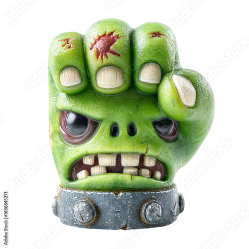 Green Zombie Fist Monster Hand with Bloody Scars on Transparent Background.