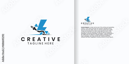 Creative logo design featuring a stylized letter L with a lightning bolt and a cable, perfect for tech companies.