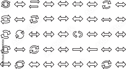 Collection of various circular and linear arrow symbols in outline style for design vector
