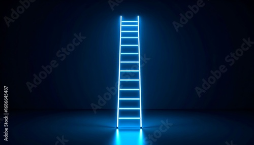 Neon blue ladder against dark background
