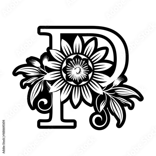 Floral letter p logo in solid style