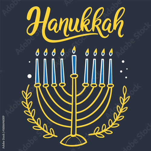 Hanukkah Menorah with Lit Candles and Festive Decorations