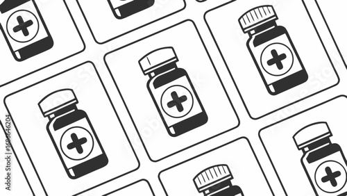 Seamless pattern of monochrome medicine bottle icons for healthcare concepts