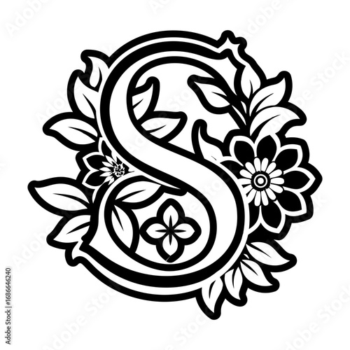 Leafy letter s logo in solid style