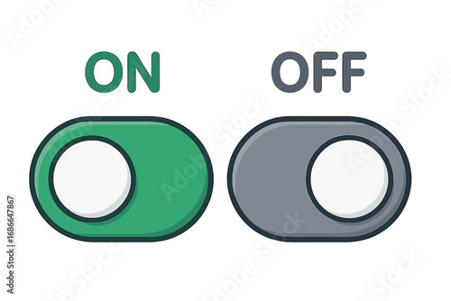 Switch Toggle Button On Off Vector Isolated Icon, Power Switch Icon, Round Button, Toggle Button Design, Vector Cartoon Illustration, Transparent Background
