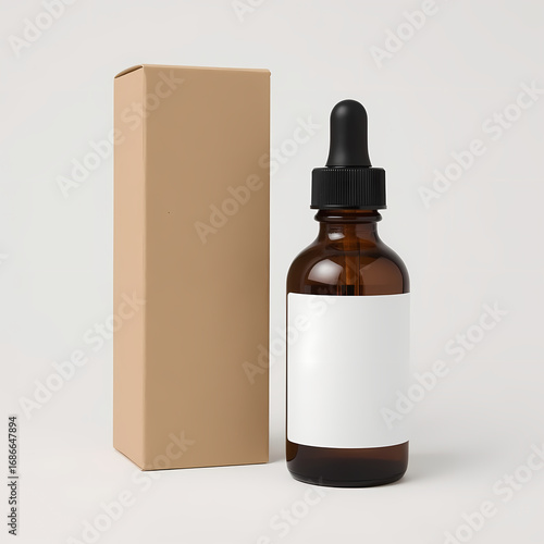 Amber Glass Dropper Bottle with Box Mockup for Skincare Branding