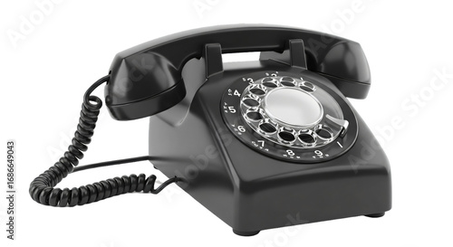 Vintage black rotary dial telephone isolated on transparent background