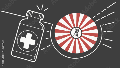 Precision medicine concept with a DNA helix target and medication