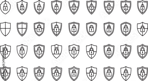 Collection of shield icons representing security protection and digital safety concepts vector
