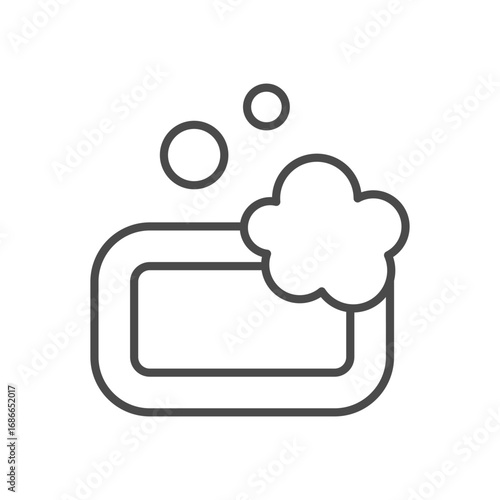 Outline of soap with bubbles and foam. Editable stroke. Vector illustration