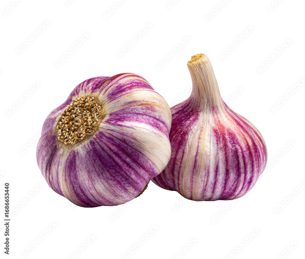 Obraz premium Two purple-striped garlic bulbs (2)