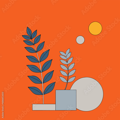 Abstract Botanical: Minimalist Leaves on Orange