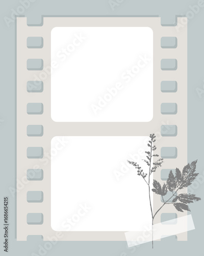 Blank notepad in vintage style, scrapbooking with film frame and botanical herbarium element. Reminders, note sheet, to-do list.